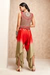 Shop_Aditi Somani_Red Modal Satin Embroidery Zari Jumpsuit V Neck Shaded Dhoti With Jacket_at_Aza_Fashions