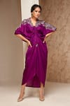 Buy_Aditi Somani_Purple Silk Embroidered Thread V Neck Kaftan_at_Aza_Fashions