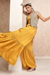 Aditi Somani_Yellow Modal Satin Embroidered Thread Jacket Bandhani Pattern Tiered Jumpsuit _Online_at_Aza_Fashions