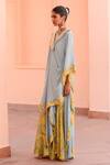 Buy_Rishi and Vibhuti_Blue Crepe Printed And Embroidered Lagoon V Neck Draped Kaftan & Flared Pant Set _Online_at_Aza_Fashions