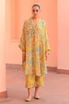 Buy_Rishi and Vibhuti_Blue Crepe Printed And Embroidered Tropical V Neck Sunshine Kaftan & Pant Set _at_Aza_Fashions