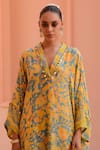 Buy_Rishi and Vibhuti_Blue Crepe Printed And Embroidered Tropical V Neck Sunshine Kaftan & Pant Set _Online_at_Aza_Fashions