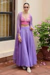 Buy_Rishi and Vibhuti_Purple Crepe Printed Orchid Bloom Jacket Open Border Lehenga Set _at_Aza_Fashions