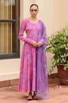 Buy_Rishi and Vibhuti_Purple Crepe Printed Floral Round Melody Anarkali With Dupatta _at_Aza_Fashions