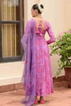 Shop_Rishi and Vibhuti_Purple Crepe Printed Floral Round Melody Anarkali With Dupatta _at_Aza_Fashions