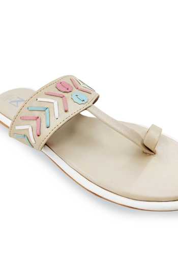 Shop_The Madras Trunk_Off White Handcrafted Kolhapuri Flats 