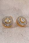 Shop_Moh-Maya by Disha Khatri_Gold Plated Diamonds, Stones Polki Embellished Stud Earrings _at_Aza_Fashions
