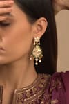 Buy_Kaari_Gold Plated Pearls, Gemstones Floral Polki Danglers _at_Aza_Fashions