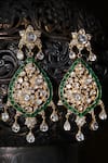 Shop_Kaari_Gold Plated Pearls, Gemstones Floral Polki Danglers _at_Aza_Fashions