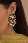 Buy_Kaari_Gold Plated Pearls, Gemstones Floral Polki Drop Danglers _at_Aza_Fashions