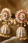Shop_Kaari_Gold Plated Pearls, Stones Floral Polki Jhumkas With And _at_Aza_Fashions