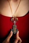 Buy_Neeta Boochra_Gold Plated Elephant And Lotus Carved Necklace _at_Aza_Fashions