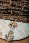 Shop_Neeta Boochra_Gold Plated Elephant And Lotus Carved Necklace _at_Aza_Fashions