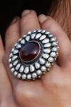 Buy_Noor_Silver Plated Pearl Handcrafted Embellished Ring _at_Aza_Fashions