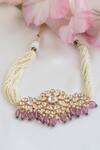 Shop_Nepra By Neha Goel_Pink Kundan Polki Studded Geometric Necklace _at_Aza_Fashions