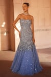 Buy_Prevasu_Blue Net Embellished Sequin Sweetheart Neck Falak Fish Cut Gown _at_Aza_Fashions
