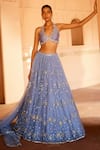 Buy_Prevasu_Blue Blouse Pure Silk Embellished Fiza Floral Applique Lehenga Set _at_Aza_Fashions
