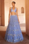 Buy_Prevasu_Blue Blouse Pure Silk Embellished Fiza Floral Applique Lehenga Set _Online_at_Aza_Fashions