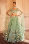 Buy_Prevasu_Green Blouse And Lehenga Silk Embroidery Floral Gazal Bridal Set _at_Aza_Fashions