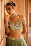 Buy_Prevasu_Green Blouse And Lehenga Silk Embroidery Floral Gazal Bridal Set _Online_at_Aza_Fashions