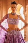 Shop_Prevasu_Purple Blouse Net Hand Block Printed Geometric Square Khuzama Lehenga Set _Online_at_Aza_Fashions