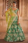 Buy_Prevasu_Green Lehenga And Blouse Pure Silk Floral Pattern Embellished Bridal Set _at_Aza_Fashions