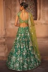 Shop_Prevasu_Green Lehenga And Blouse Pure Silk Floral Pattern Embellished Bridal Set _at_Aza_Fashions