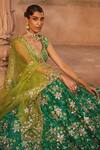 Buy_Prevasu_Green Lehenga And Blouse Pure Silk Floral Pattern Embellished Bridal Set _Online_at_Aza_Fashions