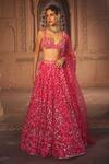 Buy_Prevasu_Pink Blouse Pure Silk Embroidered Sequin Floral Hand Bridal Lehenga Set _at_Aza_Fashions