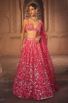 Prevasu_Pink Blouse Pure Silk Embroidered Sequin Floral Hand Bridal Lehenga Set _Online_at_Aza_Fashions