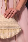 Shop_Clutch'D_White Embellished Pearl Tassel Clutch Bag _at_Aza_Fashions