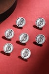 Buy_Cosa Nostraa_Silver Peacock Feather Carved Buttons - Set Of 7 _at_Aza_Fashions