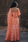 Shop_BAARO MASI_Peach Muslin Printed Floral Sweetheart Neck Pre-draped Saree With Blouse _at_Aza_Fashions