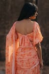 Buy_BAARO MASI_Peach Muslin Printed Floral Sweetheart Neck Pre-draped Saree With Blouse _Online_at_Aza_Fashions