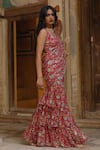 Buy_BAARO MASI_Pink Chinon Printed Bloom Sweetheart Neck Pre-draped Saree With Blouse _Online_at_Aza_Fashions