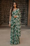 Buy_BAARO MASI_Green Modal Cotton Printed Botanical Sweetheart Pre-draped Saree With Blouse _at_Aza_Fashions