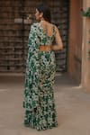 Shop_BAARO MASI_Green Modal Cotton Printed Botanical Sweetheart Pre-draped Saree With Blouse _at_Aza_Fashions