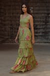 Shop_BAARO MASI_Green Vegan Crepe Printed Floral Halter Neck Tiered Skirt Set _Online_at_Aza_Fashions