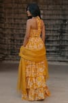 Shop_BAARO MASI_Yellow Vegan Crepe Printed Floral Halter Neck Bloom Skirt Set _at_Aza_Fashions