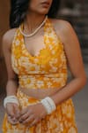 BAARO MASI_Yellow Vegan Crepe Printed Floral Halter Neck Bloom Skirt Set _Online_at_Aza_Fashions