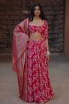 Buy_BAARO MASI_Pink Modal Printed Floral Sweetheart Neck Lehenga Set _at_Aza_Fashions