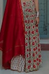 Buy_BAARO MASI_Red Muslin Printed Floral V Neck Lehenga Set _Online_at_Aza_Fashions