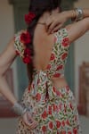 BAARO MASI_Red Muslin Printed Floral V Neck Lehenga Set _at_Aza_Fashions