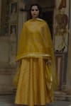 Buy_BAARO MASI_Yellow Brocade Woven Mughal V Neck Lehenga Set _at_Aza_Fashions