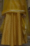 BAARO MASI_Yellow Brocade Woven Mughal V Neck Lehenga Set _at_Aza_Fashions