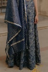 Shop_BAARO MASI_Blue Organza Embroidered Thread And Zari Work Leaf Neck Floral Lehenga Set _Online_at_Aza_Fashions