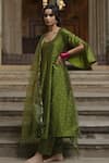 Shop_BAARO MASI_Green Brocade Woven Vintage Pattern U Neck Anarkali Set _Online_at_Aza_Fashions