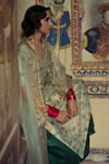 BAARO MASI_Green Brocade Woven Floral Pattern V Neck Kurta Set _Online_at_Aza_Fashions