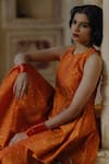 Buy_BAARO MASI_Orange Brocade Woven Vintage Pattern Round Peplum Kurta Sharara Set For Women_Online_at_Aza_Fashions