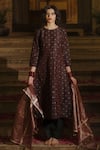 Buy_BAARO MASI_Black Brocade Woven Floral Butti Pattern Round A-line Kurta Salwar Set _at_Aza_Fashions